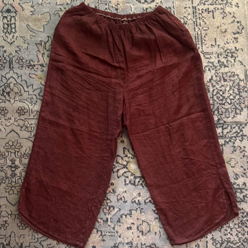 FLAX 100% linen rust pant with slit hem